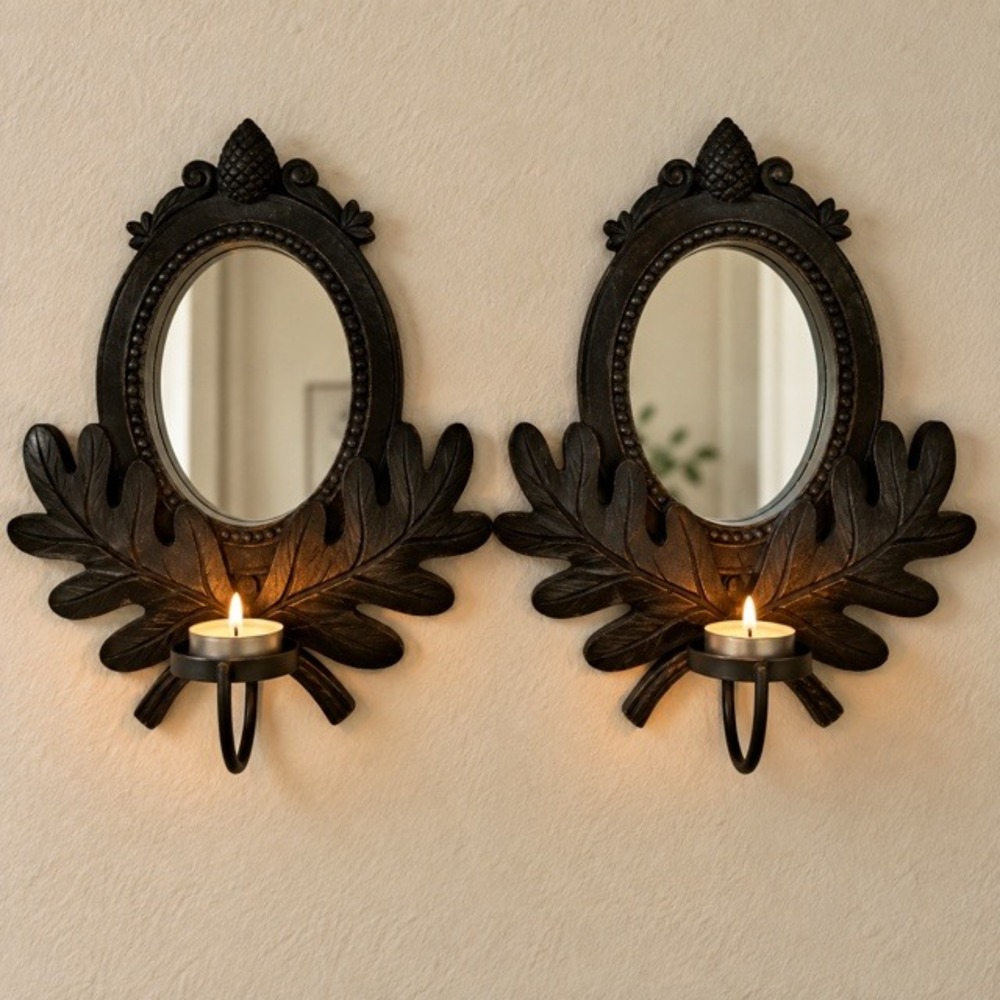 Vintage Seasons of Cannon Falls Oak Leaf Acorn Mirror Candle Sconce Pair